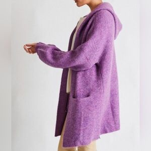 Beryll Cashmere Blend Cropped Hooded Coat Lilac Knit Open Front Cardigan Size OS